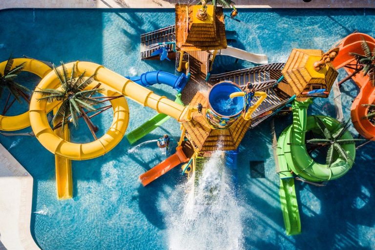 An aerial view of the Hard Rock waterpark.