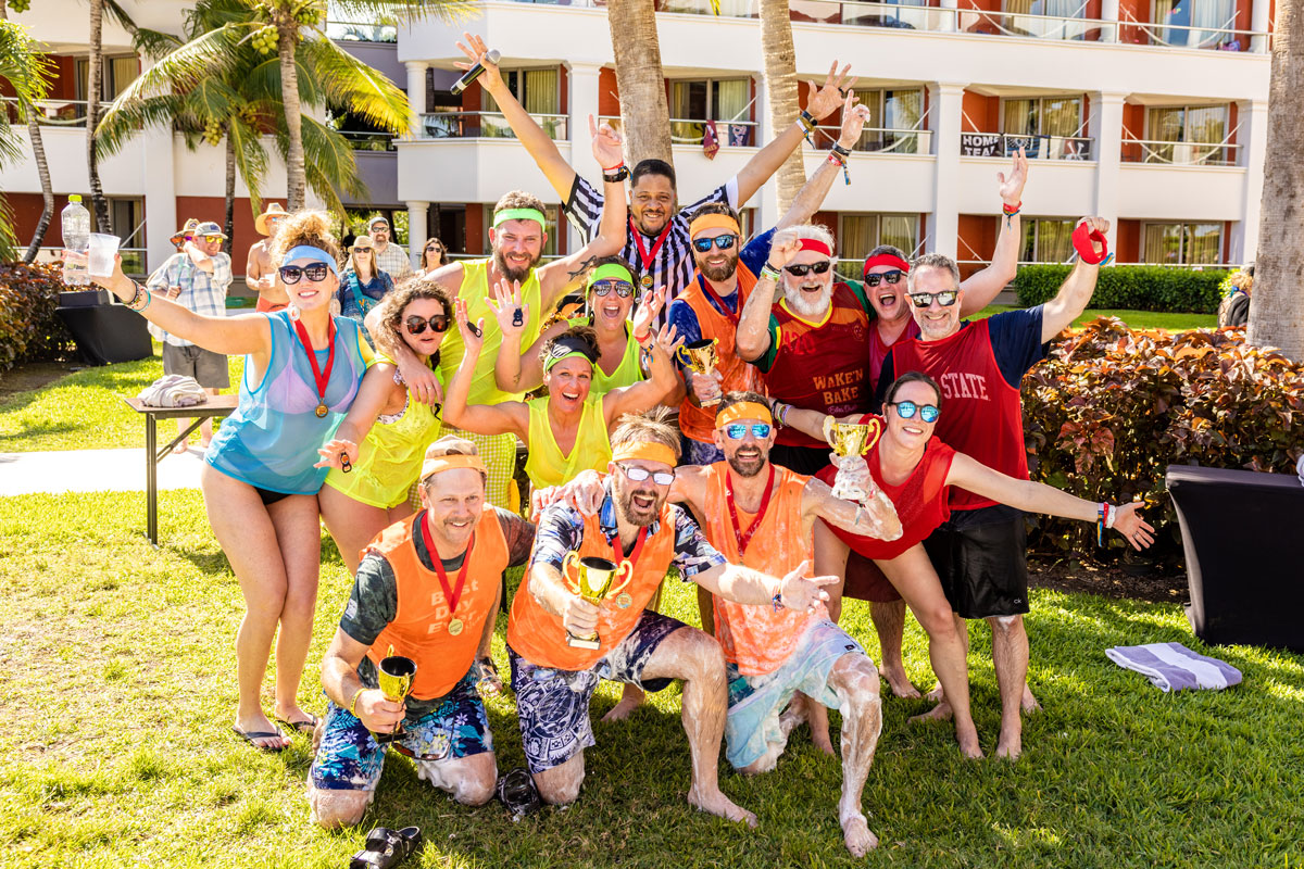 A group photo of guests posing together